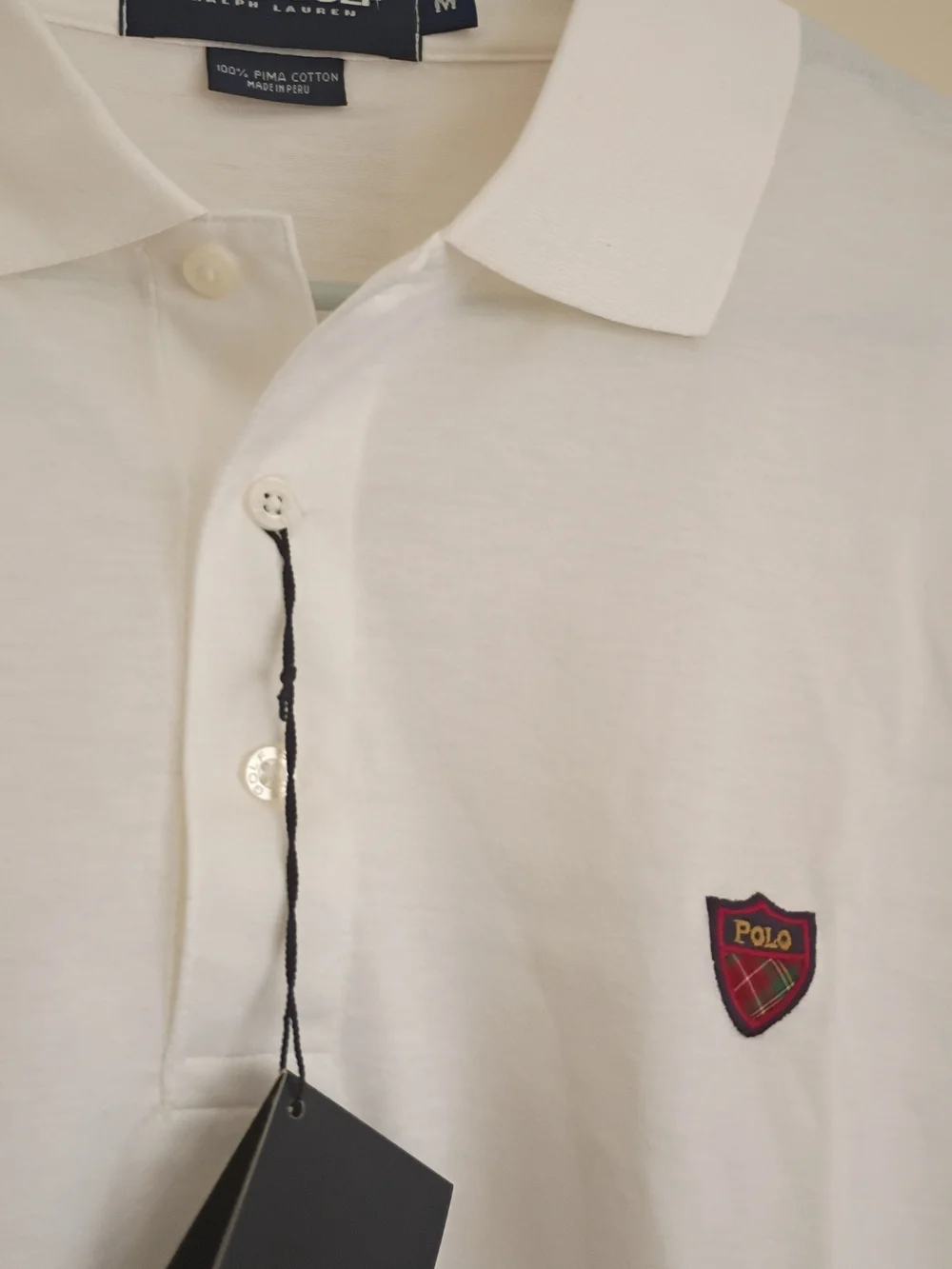 Ralph Lauren White Polo with Red Plaid Shield Crest